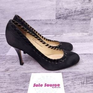 Carmen Marc Valvo Georgia Suede Leather Woven Pump Black Women's sz 8.5
